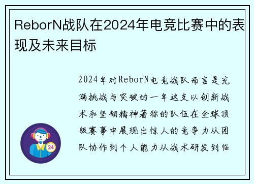 ReborN战队在2024年电竞比赛中的表现及未来目标